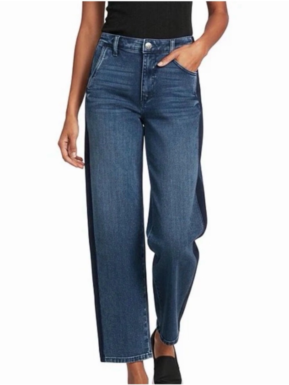 Kut from the Kloth Two-Tone Dark and Medium Blue Wide-Leg Jeans